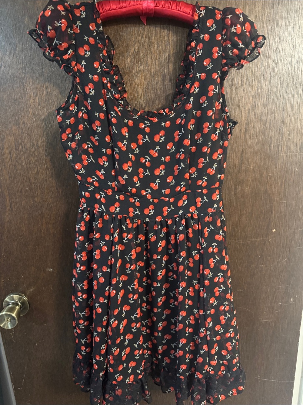 Royal Bones Black Cherry Print Ruffle Sleeve Dress